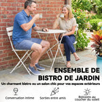 Ensemble Bistrot de Jardin 3 Pièces Table et 2 Chaises Pliantes à Lattes Double Protection Antirouille Crème