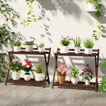 Lot de 2 support plantes intérieur 2 niveaux étagères à plants avec support arrière 73 x 36 x 64 cm marron