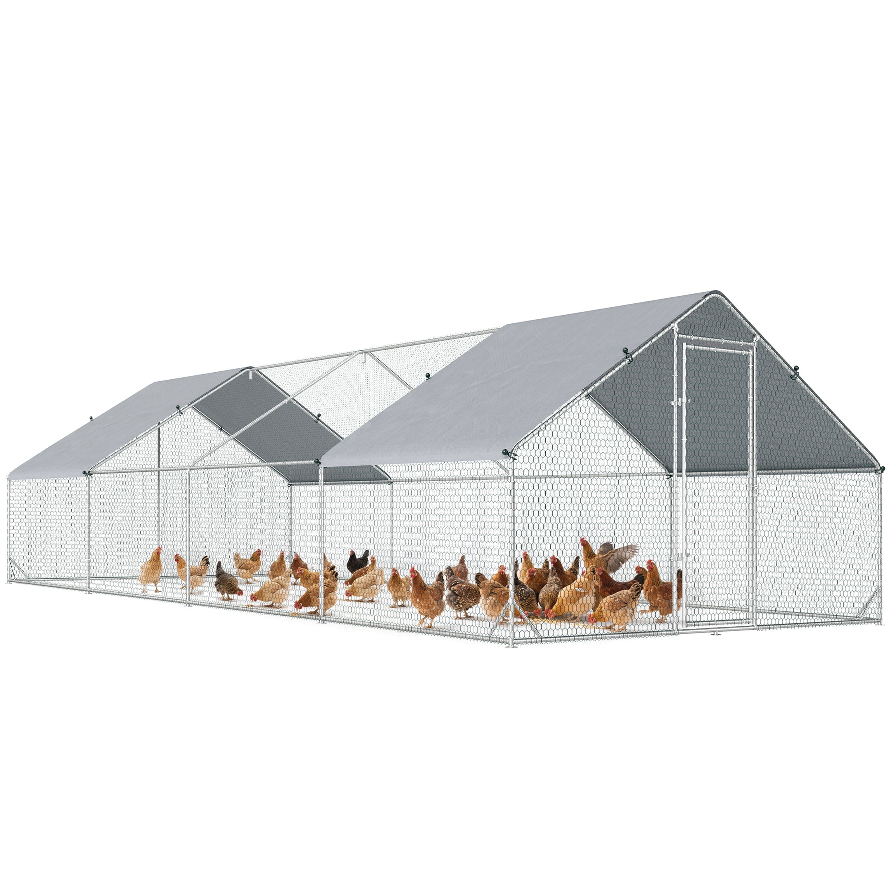 Enclos poulailler chenil volière extérieur 24 m² - Parc grillagé dim. 3L x 8l x 2H m - Espace Couvert - Acier galvanisé