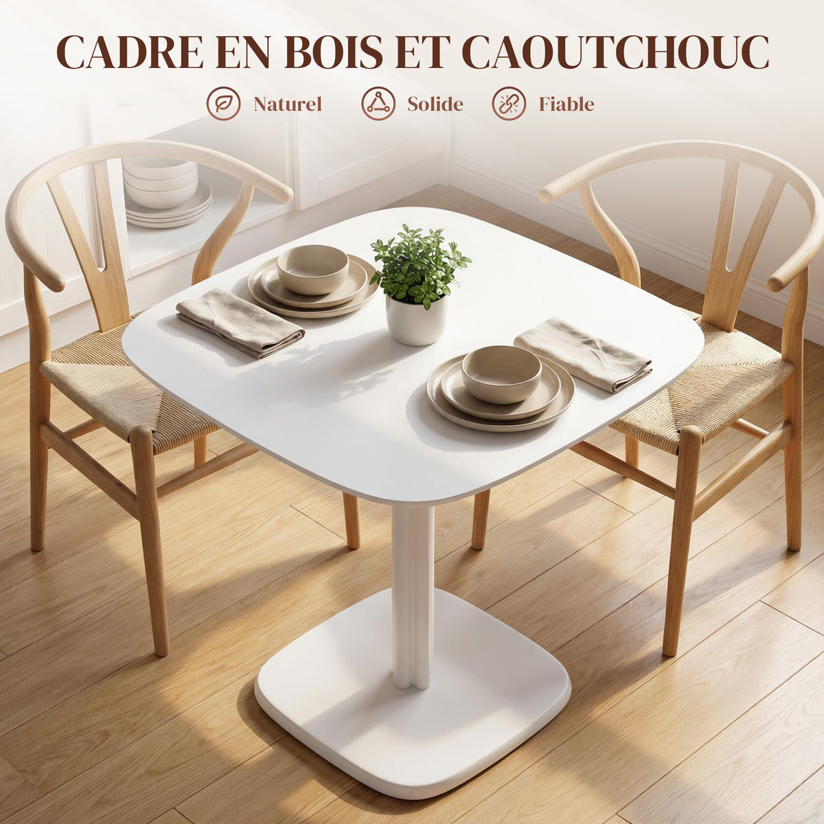 Tavolo da pranzo per 4 persone, tavolo da cucina quadrato in stile moderno con piano effetto legno, 70 x 70 cm, bianco