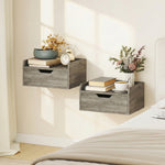 Lot de 2 tables de chevet murales, tables de nuit avec tiroir et plateau à rebords surélevés, 40x30x19,5cm, gris