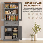 Buffet meuble cuisine rangement armoire de cuisine 4 portes dont 2 portes vitrées et 1 tiroir étagères réglables - gris