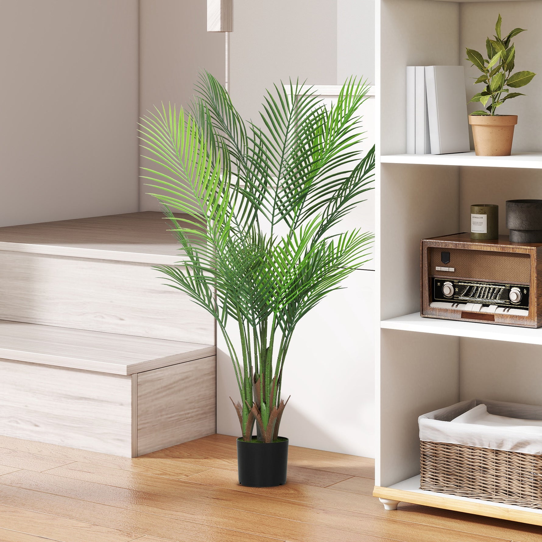 Plante artificielle intérieure 120 cm, palmier arbre artificiel avec pot en plastique et flocage, vert