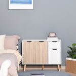 Dressoir Scandinavisch design 2 kasten schuiflade massief grenenhouten poten spaanplaat wit licht eiken