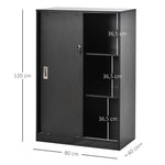 Armoire de Bureau 2 Portes coulissantes verrouillables dim. 80L x 40l x 120H cm 2 étagères Panneaux Particules Noir