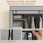Armadio guardaroba in tessuto mobile contenitore 6 ruote asta appendiabiti e ripiani a giorno 103x43x162,5cm grigio