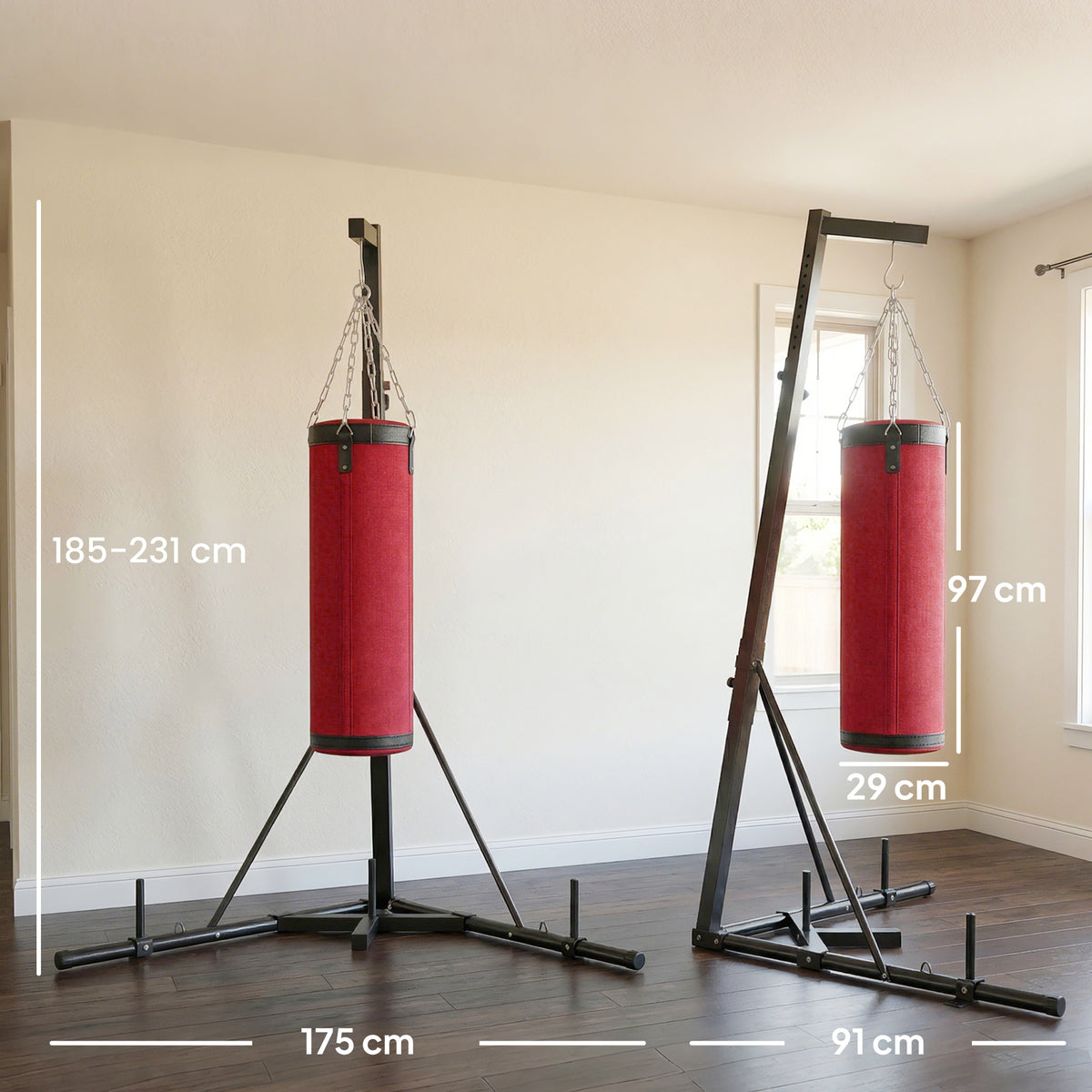 Support Sac de Frappe Autoportant avec Sac de Frappe et Base Lesté Réglable en Hauteur 175x91x231cm Rouge