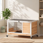 Clapier lapin intérieur clapier pour cochon d'inde en bois avec toit ouvrant et roulettes 90 x 53 x 59 cm jaune et blanc