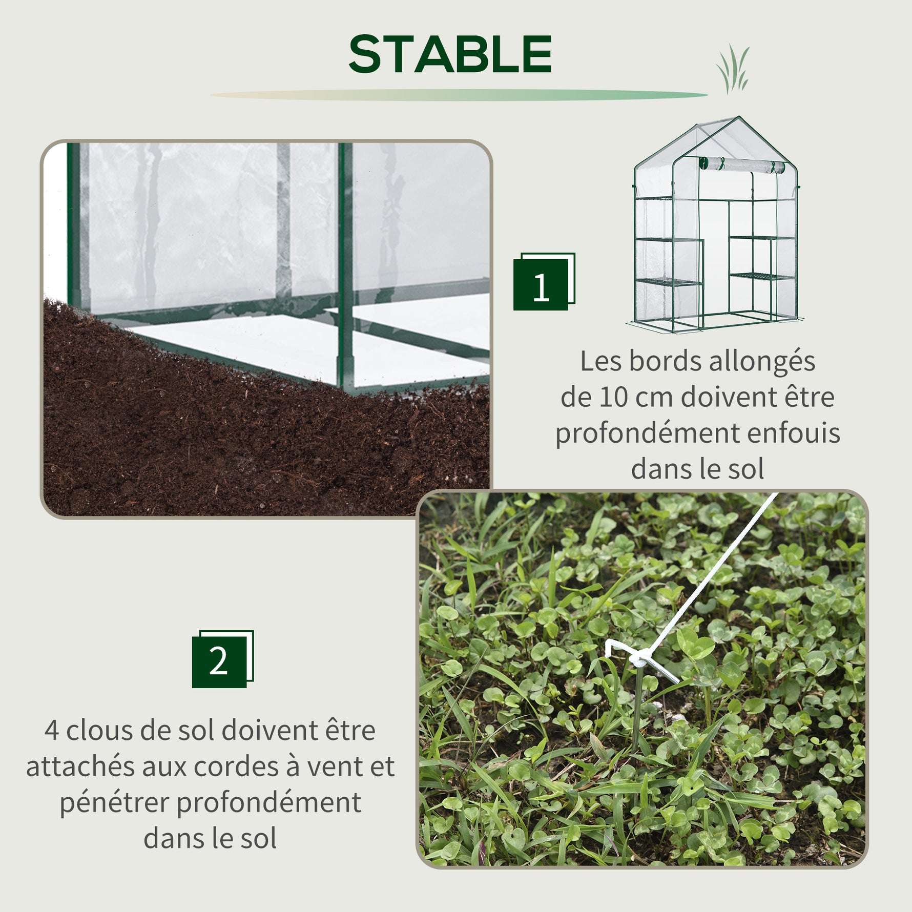 Serre de jardin 4 tablettes acier PVC haute densité 140 g/m² anti-UV 142 x 73 x 195 cm transparent vert