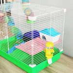 Cage à hamster rongeur 2 niveaux avec tunnel, biberon eau, roue, maisonnette, échelles 46 x 30 x 37 cm vert