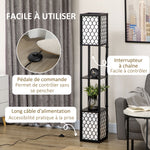 Lampadaire étagère 2 lampes 2 étagères 4 niveaux MDF noir motif nid d'abeille 26 x 26 x 156 cm noir