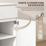 Commode 5 tiroirs, buffet salon, meuble de rangement, étagère réglable et porte à fermeture douce, 100x40x80cm, blanc