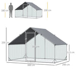 Enclos pour Poules XXL 6 m² - Grand Parcours Extérieur en Acier Galvanisé 3x2x2m - Volière de Jardin Anti-renard avec Bâche de Toit pour 4-6 Poules, Canards ou Lapins, Gris