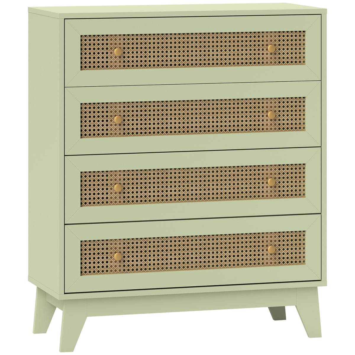 Commode 4 tiroirs meuble de rangement cannage en rotin aspect bois clair 80 x 35 x 95 cm vert