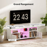Meuble TV 120 cm, meuble télé pour téléviseur jusqu'à 55 pouces éclairage LED et télécommande étagères en verre blanc