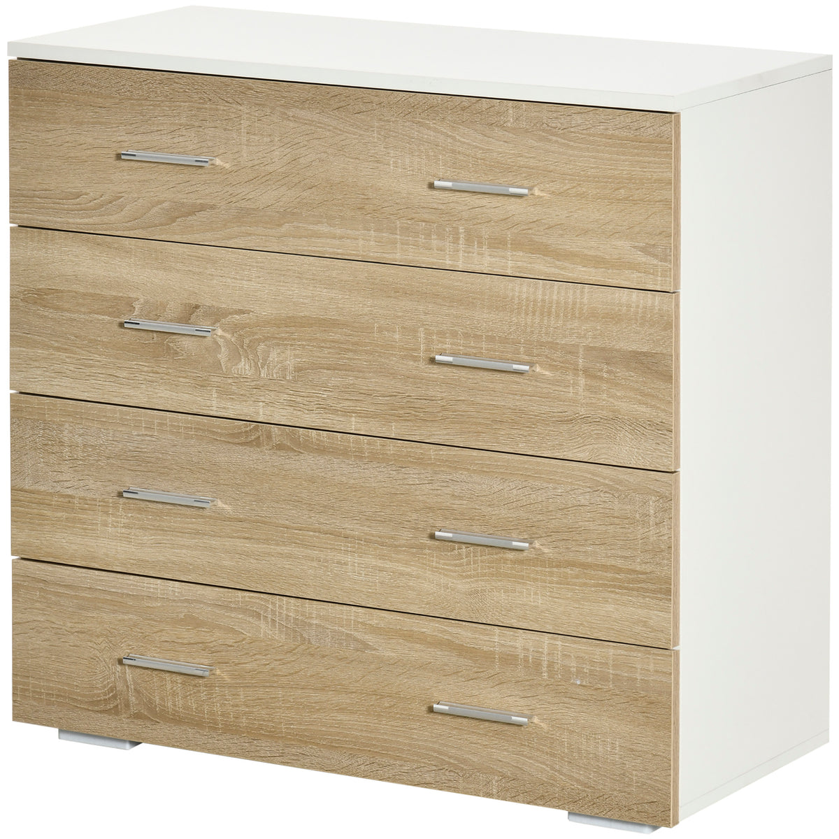 Commode Meuble de Rangement Style Contemporain 4 tiroirs 76 x 35 x 72 cm Blanc et Couleur Bois