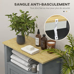 Meuble bas de salle de bain multi-rangements grande niche placard double porte gris et naturel
