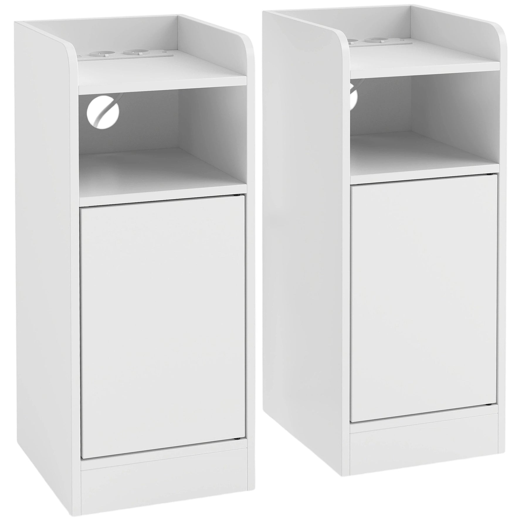 Lot de 2 tables de chevet avec station de charge, tables de nuit avec compartiment ouvert, étagère réglable, blanc