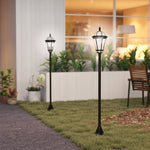 2 staande solarlantaarns voor buiten/tuin met 2 witte 6000K ledlampen IP44 Ø18,5 x 129H cm zwart