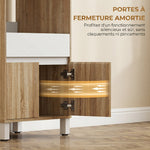 Meuble Micro-Ondes, Buffet Cuisine avec Tiroir, 2 Portes à Fermeture Douce, Plan de Travail et Étagères Ouvertes, Chêne