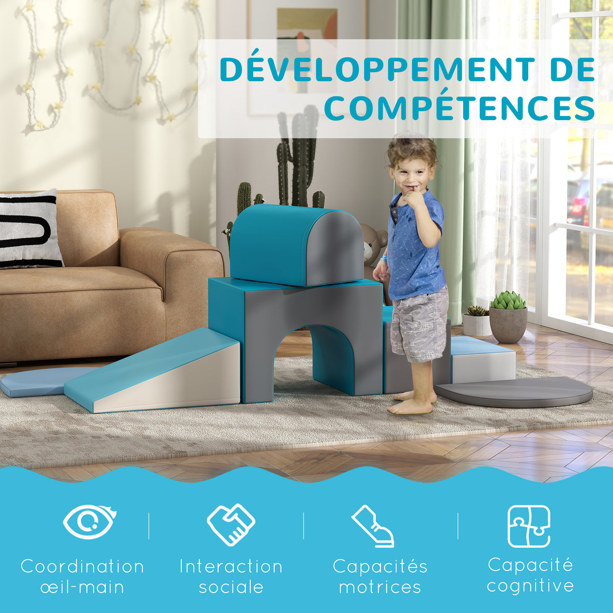 7PCS Module motricité bébé parcours motricité bébé en mousse EPE pour enfants d'âge préscolaire, multicolore