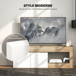 Meuble TV 2 portes pour téléviseurs jusqu'à 60 pouces, meuble télé avec placard et étagère ouverte, effet bois naturel