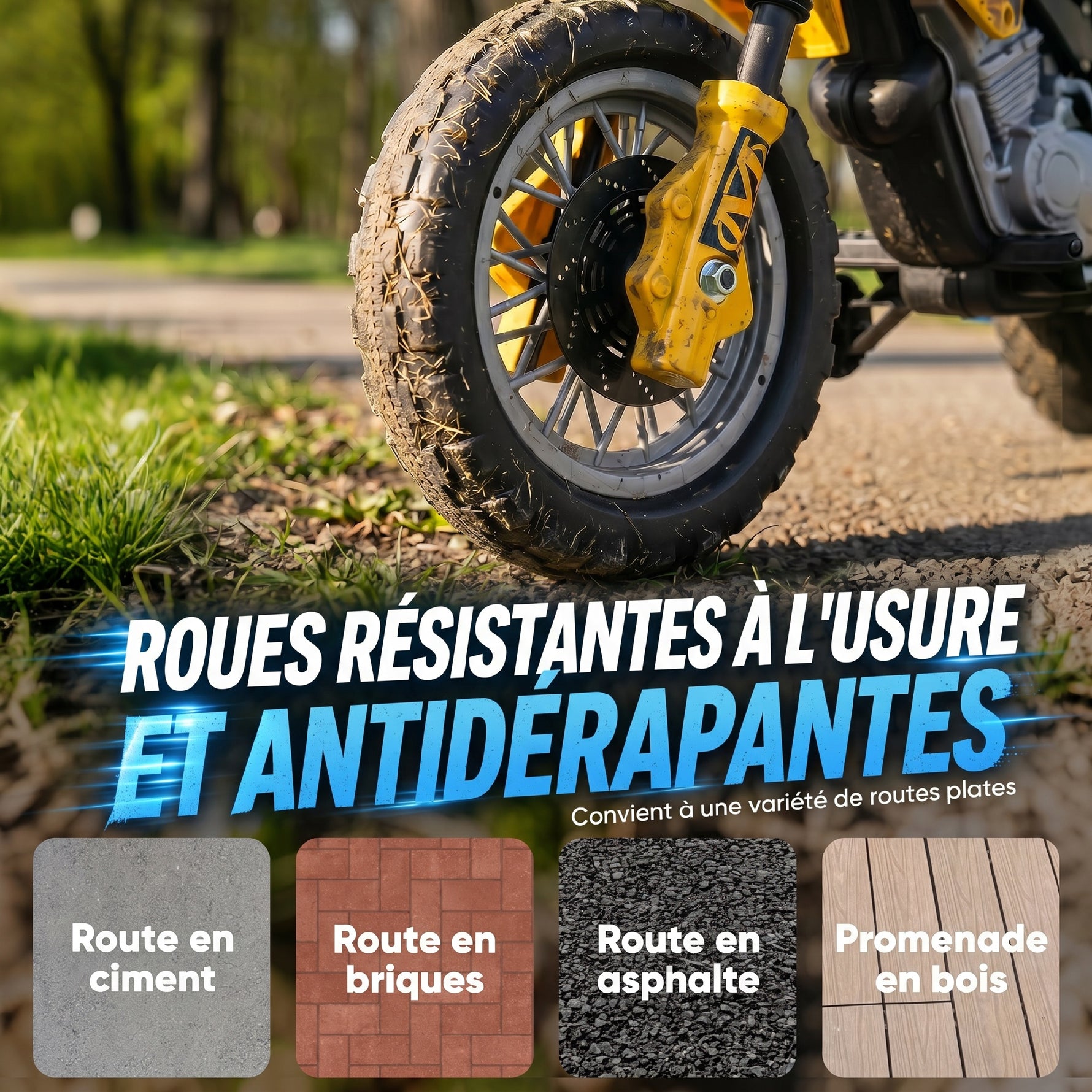 Moto électrique enfants, moto cross pour enfants avec batterie 6 V, phares, musiques et roues d'entraînement, 3 à 6 ans, charge 25KG, jaune et noir