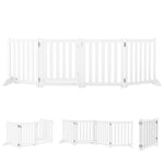 Barrière de Sécurité Chien Pliable Double Face en Bois, 4 Panneaux avec Porte, Pieds de Support, 205 x 60 cm, Blanc