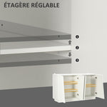 Meuble de rangement avec placards à portes et étagère réglable, 150 x 40 x 88 cm, blanc brillant