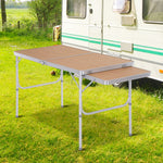 Table Pliante Table de Camping Table de Jardin avec rallonge Hauteur réglable Aluminium MDF Imitation Bambou