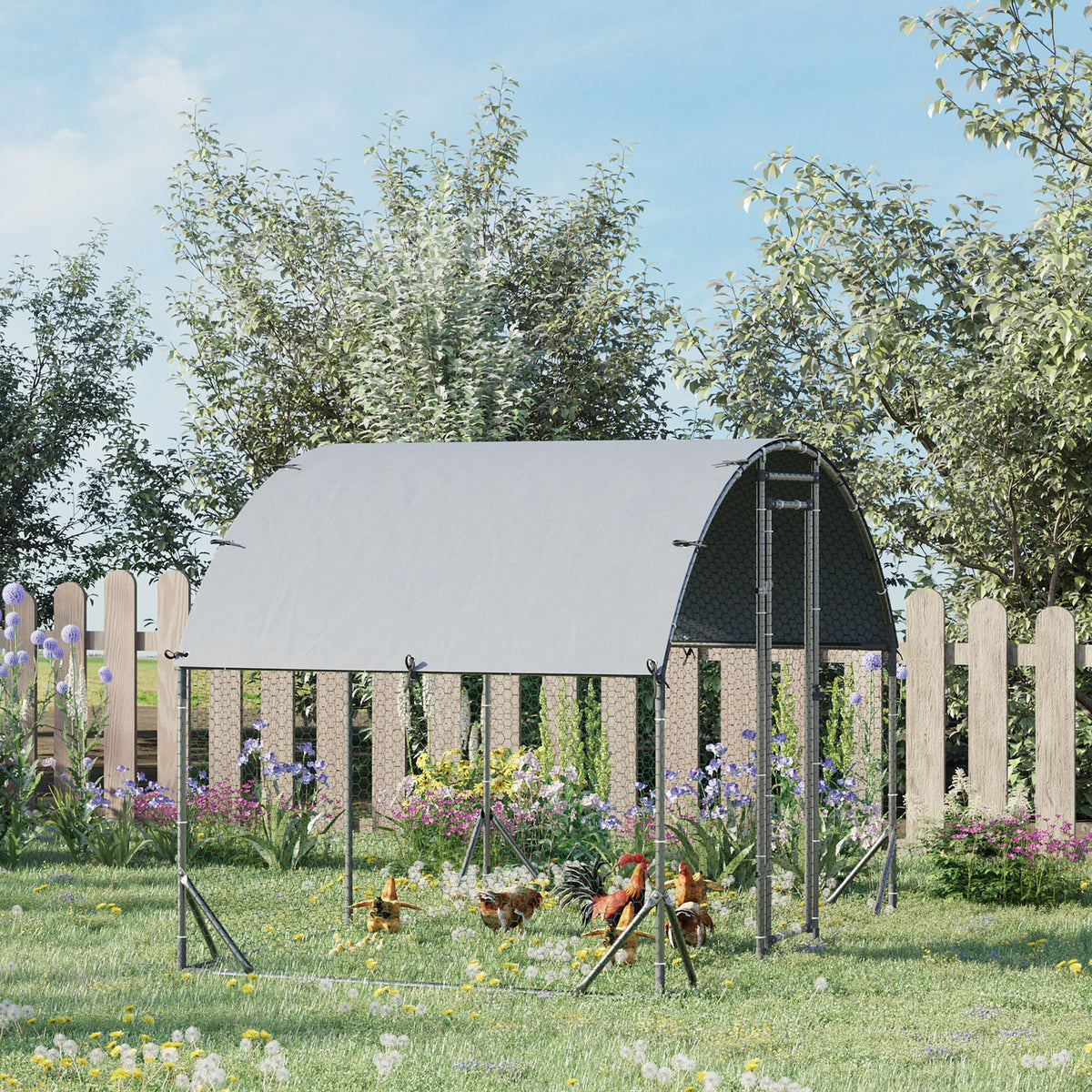 Grand enclos poulailler 5,32 ㎡ parc grillagé toit anti-UV porte verouillable 2,8 x 1,9 x 1,97 m argenté