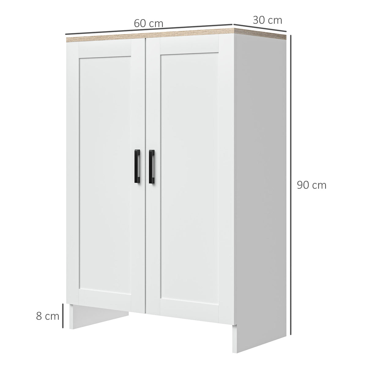 Buffet meuble cuisine rangement avec placard à portes et étagères réglables, 60 x 30 x 90 cm, blanc