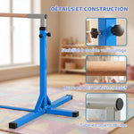 Barre fixe de gymnastique enfant - barre de gymnastique hauteur réglable 13 niveaux 92 à 150 cm - acier bleu bois hêtre