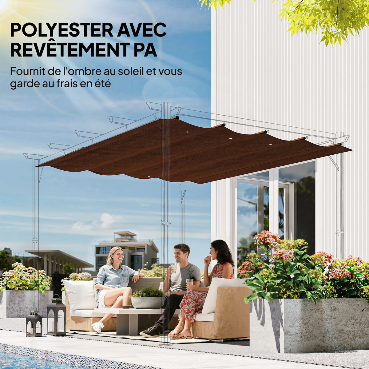 Replacement roof canopy for pergola, sun protection UV-resistant replacement fabric for 3 x 2 m pergola, coffee