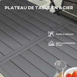 Table à manger de jardin pour 6 personnes avec plateau à lattes pour jardin, patio, terrasse, 150 x 80 x 74 cm, gris