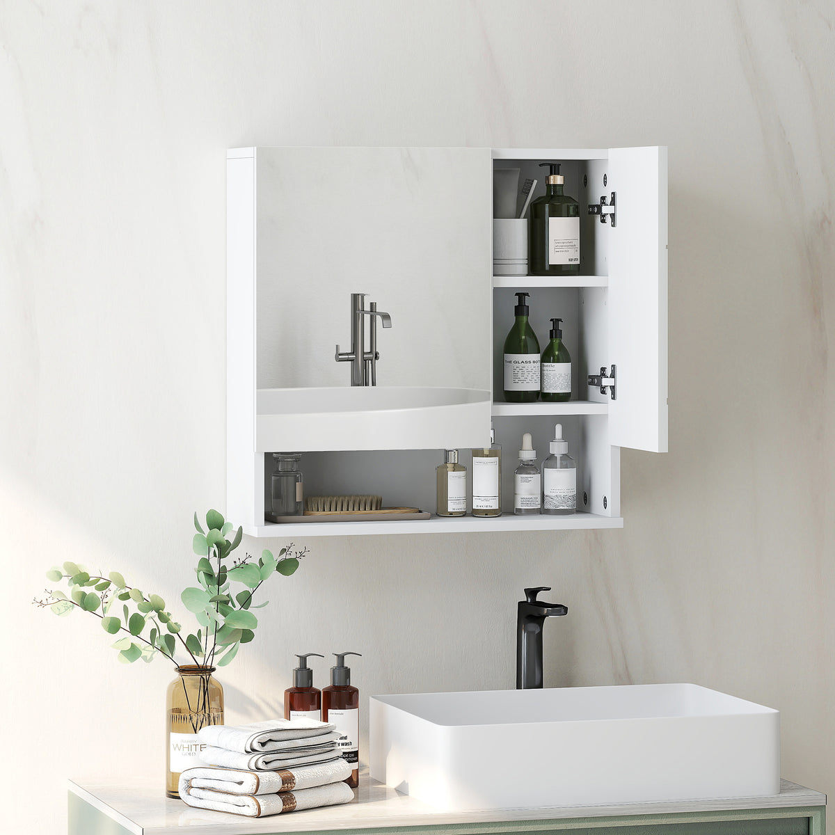 Armoire murale miroir de salle de bain placard de rangement 2 portes 55 x 17 x 55 cm blanc
