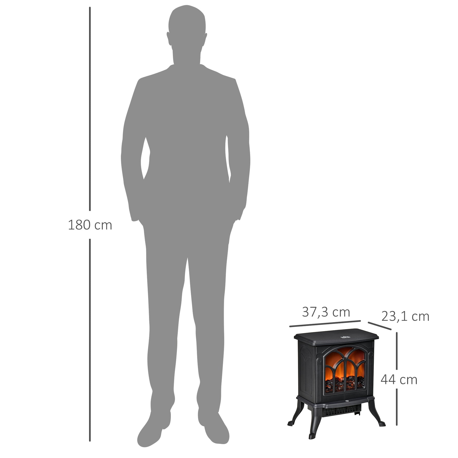 Cheminée électrique sur pied 750/1500 W, fausse cheminée décorative avec effet flamme LED, protection contre la surchauffe, zone de couverture 15-20 m², noir