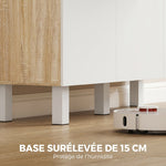 Buffet haut cuisine, armoire de cuisine, 6 portes, tiroir et étagères ouvertes, 120x40x175cm, blanc et bois naturel