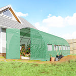 Serre tunnel de jardin 18m², serre de jardin tunnel avec porte et 12 fenêtres avec moustiquaires, 295x597x200cm, vert
