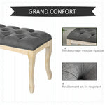 Banc Banquette capitonnée Style Classique 110 cm Bout de lit Rembourrée en lin piètement Bois hévéa sculpté Lin Gris
