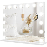 Miroir Maquillage Hollywood 58 x 48 cm, Miroir Coiffeuse LED, 15 Ampoules, 3 Modes d'Éclairage, Port USB de Charge