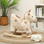 Cheval à bascule pour enfants girafe jouet à bascule bébé avec effet sonore, ceinture de sécurité, 68x35x50cm, beige