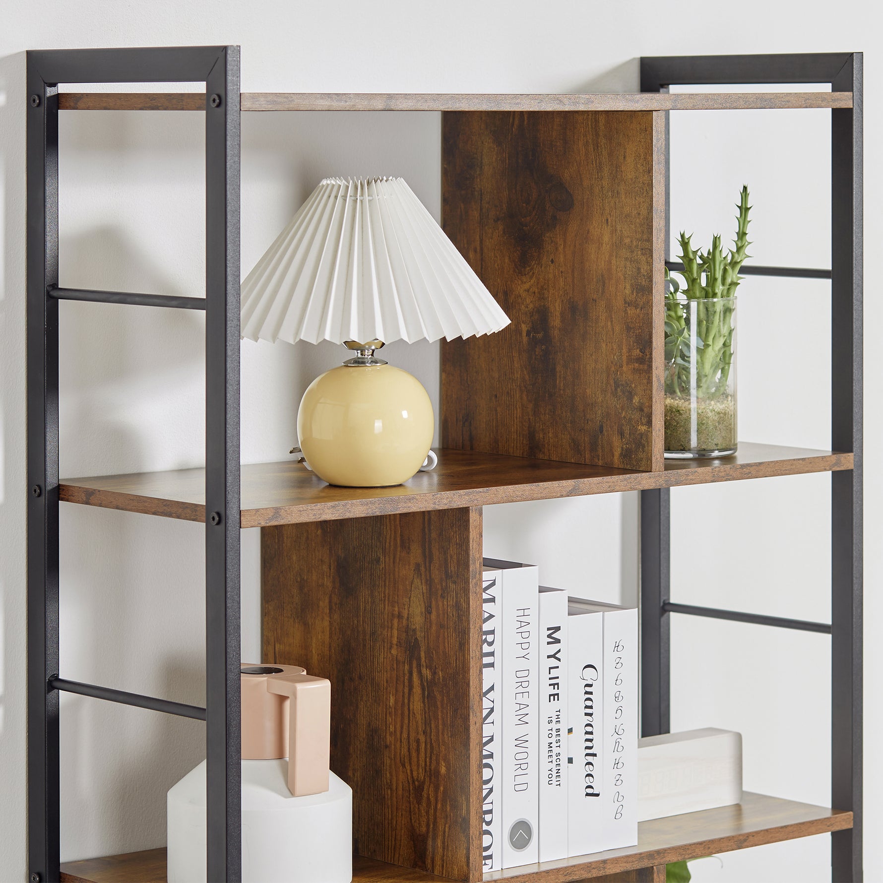 Bibliothèque étagère de rangement à 5 niveaux avec compartiments ouverts 74 x 30 x 157,5 cm brun rustique et noir