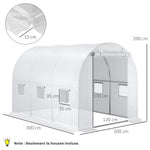 Bâche de Rechange Serre Tunnel 6 m², bâche PE Anti-UV imperméable 6 fenêtres + Porte Enroulable zippée Blanc