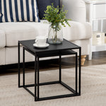 Lot de 2 tables basses gigognes carrées style industriel en métal noir mat - dim. 40 et 35 cm