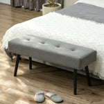 Banc banquette bout de lit rembourré en velours côtelé et pieds en acier noir charge 220 Kg 100 x 36 x 45 cm gris