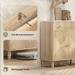 Buffet, meuble de rangement cannelé avec plateau effet marbre, 2 tiroirs, 2 portes, étagère réglable, 77x30x80cm, chêne