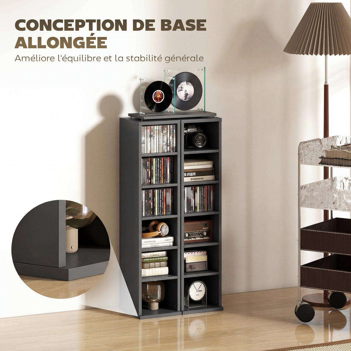 Lot de 2 étagères colonnes armoire de rangement CD-DVD 12 compartiments 21 x 22,5 x 88,5 cm capacité 204 CD noir