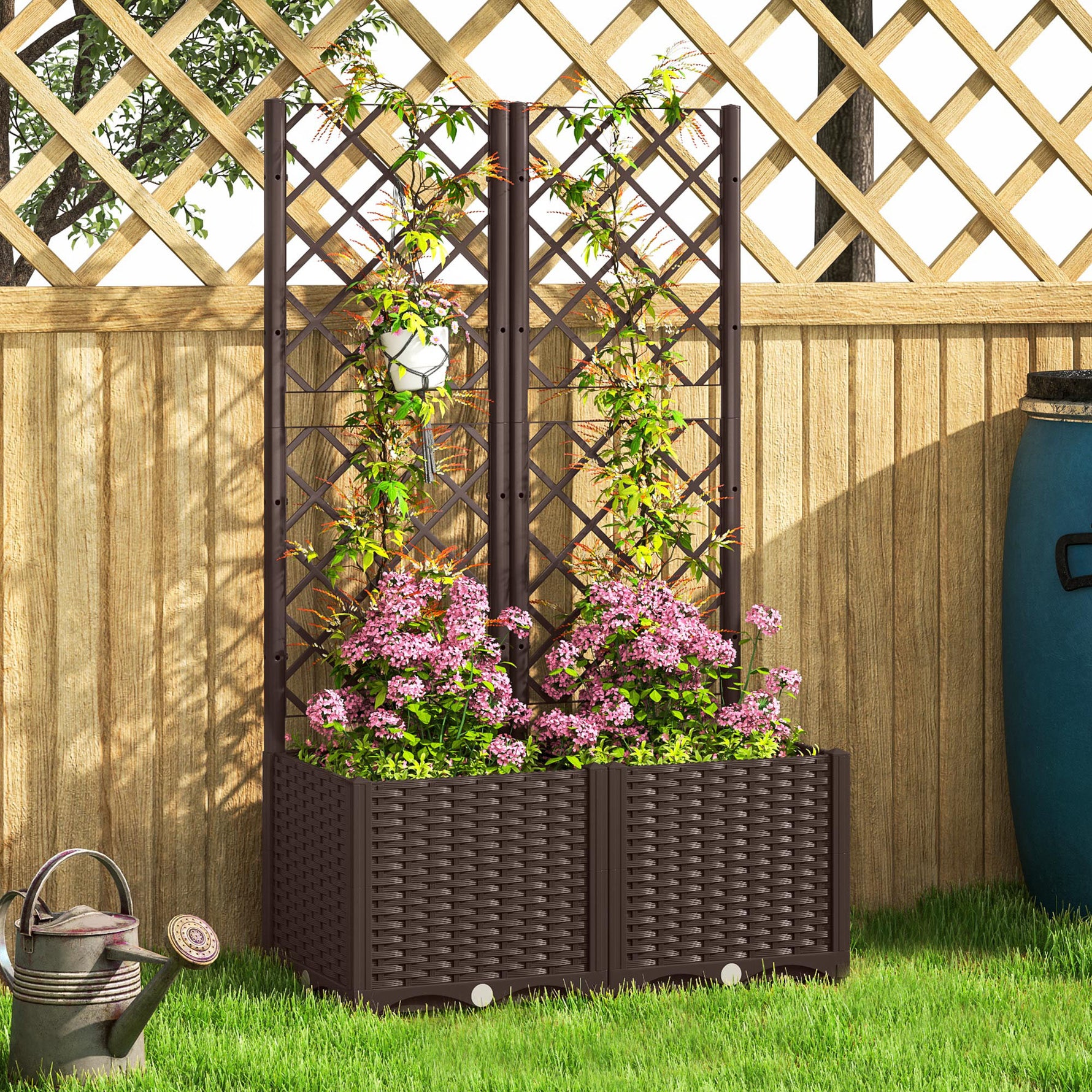 Jardinière avec treillis lit surélevé de jardin jardinière extérieure avec 6 trous de drainage 80 x 40 x 135 cm marron
