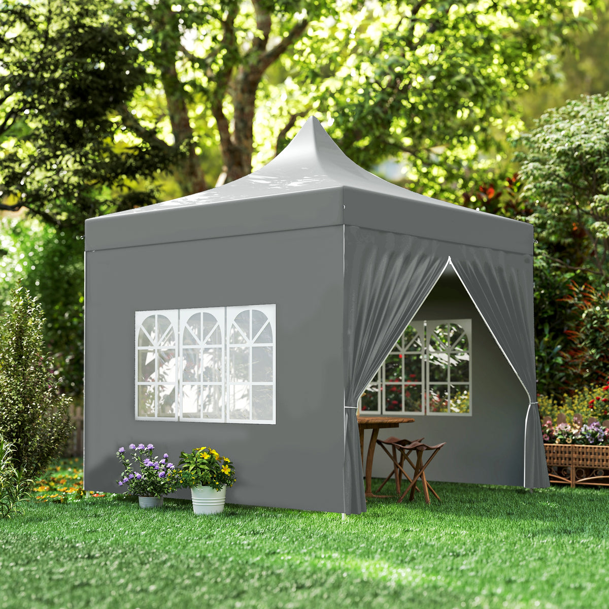 Tonnelle de jardin tente pliante 3 x 3 m 4 parois latérales amovibles 3 fenêtres hauteur réglable sac de transport gris